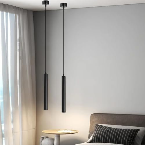 HOTUT Zylinder Hängelampe Schwarz,2 Stück Pendelleuchte Modern Zylinder, Höhenverstellbar 30cm Aluminium Kronleuchter, Hängeleuchte lang für Küche Esszimmer Nachttisch Schlafzimmer Bar