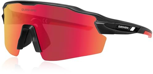 Queshark Occhiali Ciclismo Uomo e Donna, Occhiali Veloci Polarizzati, Con 1 Lenti o 4 lenti Intercambiabili, TR90 Montatura, UV400 Occhiali Sportivi Uomo per Ciclismo, Corsa, Pesca, Baseball, Sci