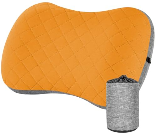 Aufblasbares Kissen, TPU-Camping-Kopfkissen, Abnehmbarer Baumwoll-Kissenbezug, Bequemes und Atmungsaktives Reisekissen Aufblasbar, Geeignet für Camping, Reisen und Nickerchen Machen, Orange Farbe