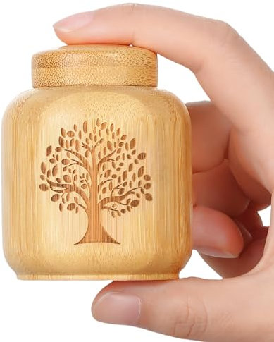 HOOMTREE Mini urna para cenizas humanas de bambú, pequeña urna para cenizas humanas con patrón de árbol de la vida grabado, caja conmemorativa para gatos, perros, cenizas (árbol de la vida, 1 unidad)