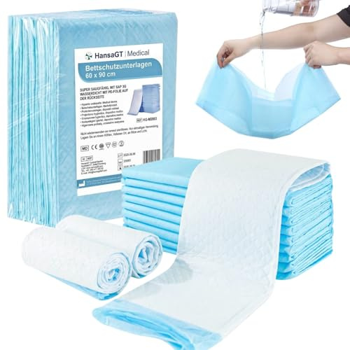 Inkontinenz Bettunterlage 25 Stück,Krankenunterlagen 60x90cm, 5-Lagige Wickelunterlage Einweg Saugstarke Krankenunterlagen, Flüssigkeitsdicht Inkontinenzunterlagen für Erwachsene, Senioren, Baby