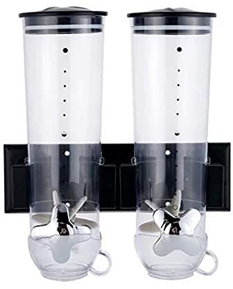 JDBDU Väggmonterad frukostdispenser dubbel, livsmedelsdispenser flingor dispenser spannmålsdispenser dispenser för spannmål müsli majsflingor kaffebönor godis havregryn ris, svart