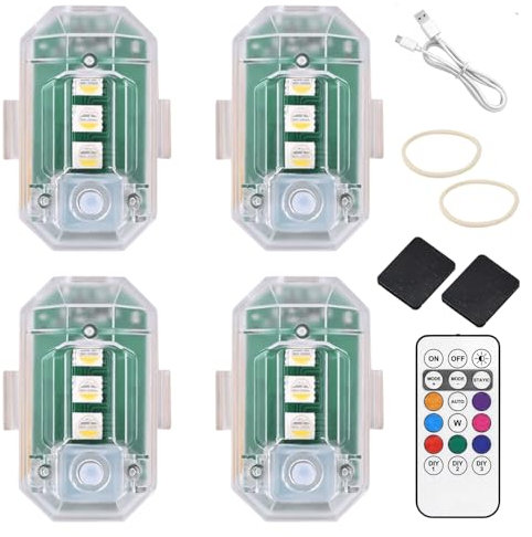 Kighdel 4pcs Car Led Interior Lights, 8 Colors Ambient Lighting, USB Rechargeable, Waterproof, Remote Control, Suitable for Cars, SUVs, Trucks