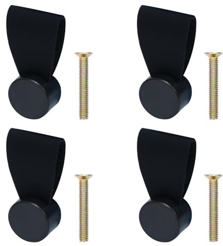 HO2NLE 4 Pièces Cuir Poignee Noir Boutons de Meubles en Cuir 5,6 x 2,9CM Poignée de Tiroir, Armoire, Placard, Cuisine, Salle de Bain
