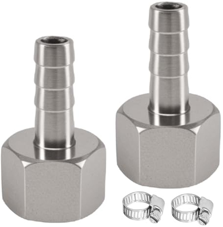 2 stycken 3/8 tum rostfritt stål slangskruvanslutning, 3/8 tum IG x 10 mm slangkoppling av rostfritt stål med krok, DN10 Barb-slanganslutning, slangkoppling för bränsle, luft, vatten, olja