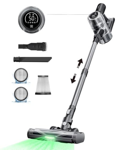 Proscenic Cordless Vacuum Cleaner, 45Kpa 55Mins Cordless Hoover Powerful, Wall-Mount Charging, Anti-Tangle, LED Display, Rechargeable Lightweight Stick Vacuum for Pet Hair Floor Carpet, P13 Pro
