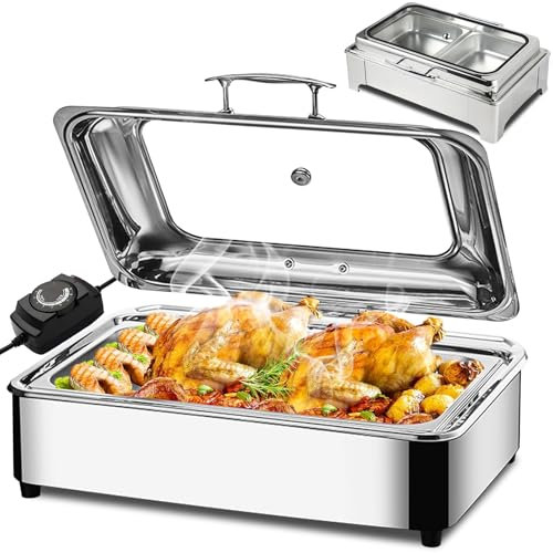 Calentador de Eléctrico, Chafing Dish Profesional de Acero Inoxidable, con Controlador de Temperatura, Ideal para Eventos y Catering