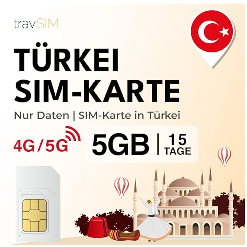 travSIM Tarjeta SIM Turquía | 15 días - 5GB de datos SIM | Datos de alta velocidad 5G/4G | Acceso a Internet ilimitado para Google, Facebook, WhatsApp, Instagram y más
