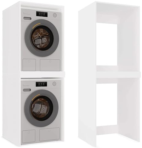 CDF Armoire de Machine à Laver Double et sèche-Linge Meuble Haut de Salle de Bain Etagère pour Machine Laver Moderne Meuble Superposé pour Salle de Bain Cuisine Buanderie Blanc 64x64x180 cm