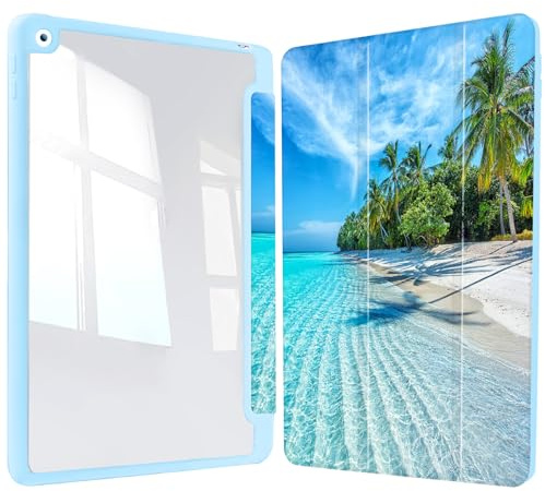 Vozehui 10,2 tums strandskydd för iPad 9/8/7 generationen fodral med transparent ryggskal med pennhållare, trippelvikt stående skydd med automatisk sömn för 10,2 tum 2021/2020/2019