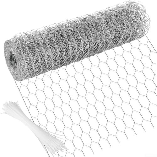Treillis métallique galvanisé multi-usage, 33 x 19 cm x 2,4 m, pour clôture de jardin et protection de volaille, livré avec 50 attaches pour l'installation