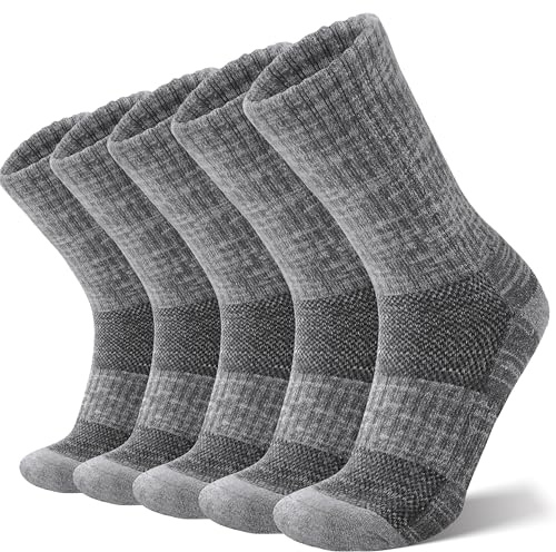 ANTSANG Chaussettes Unisex en Laine Mérinos pour Hommes Femmes Randonnée Marche Chaudes Épaisses Hiver Montantes 5 Paires(Gris Classique,36-42)