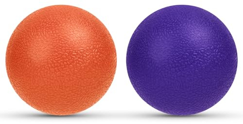 URAQT Bolas de Masaje Miofascial, 2 pcs Lacrosse Ball para Hombre y Mujer, Bolas Masaje, Pelota relajación miofascial, Massage Balls para Rehabilitación para espalda piernas manos, Morado/Naranja