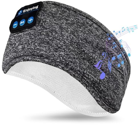 flintronic Auriculares para Dormir, Diadema Deportiva para Dormir 5.4, Antifaz para Dormir Auriculares Bluetooth, para Deportes, Musica, Correr, Viajar(Gris)