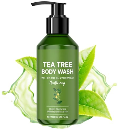 Teebaum Duschgel, Antifungal Body Wash für Körpergeruch & Rückenakne, Tiefenreinigendes Teebaum Shower Gel zur Feuchtigkeitspflege & Glättung der Haut, Vegan Hautpflege für Männer & Frauen, 100ml