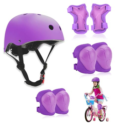 Zyluniy Protection Roller Enfant, 7 Pcs Sets de Protection Rollers, Réglables Coudières Genouillère, Casque Vélo Enfant Kit pour Roller, Vélo, Skateboard, Trottinette