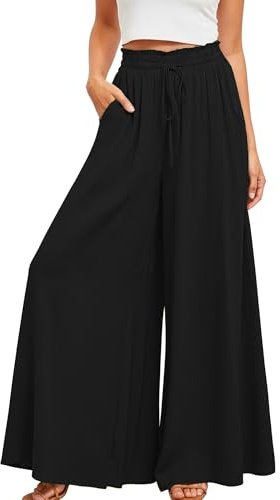 Neteson Pantalones Mujer Verano Cintura Alta Pantalones de Pierna Ancha Pantalones Ancho Casuales Cómodos Pantalón Fluido Ligero Playa Pantalones Palazzo Elegante con Bolsillos