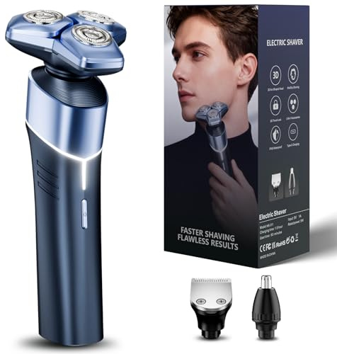 MALEGEBAZ Electric Razor for Men: 3-in-1 Shaver with Hair Clipper and Nose Trimmer, for Face, Beard, Body and Travel, Dusty Blue