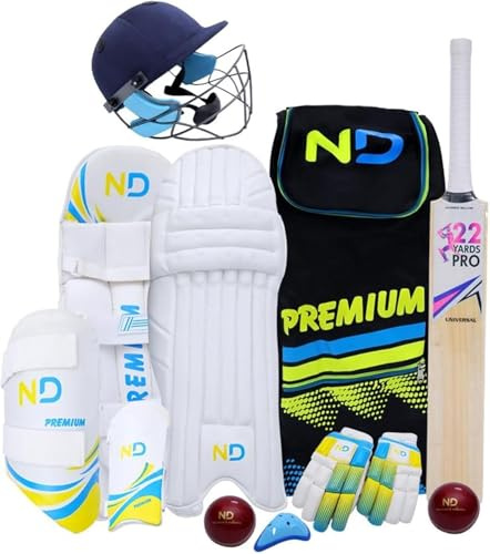 ND Sports Premium 11-Piece Cricket Set Set for Beginners & Professionals | Complete Set with Bat, Pads, Gloves, Helmet & Accessories | Perfect for Adult Cricket Set (Boys RH (8-10 Years))