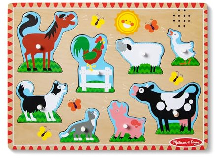 Melissa & Doug - Bauernhoftiere Sound Puzzle - 8-teiliges Steckpuzzle aus Holz mit Tieren und Sound-Effekten, fördert Motorik und Hörvermögen, ab 2 Jahren