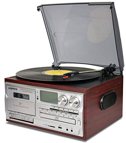 LoopTone Reproductor de Discos de Vinilo Bluetooth de 3 velocidades Tocadiscos y Reproductores de Cassettes clásicos Radio Am/FM Grabador USB Entrada Auxiliar Entrada de línea RCA