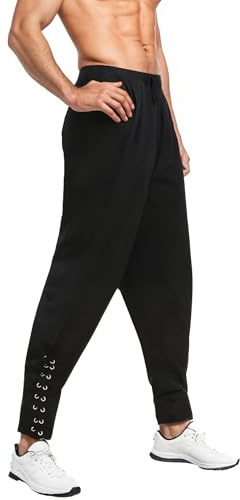 Bslingerie® Pantalones medievales renacentistas con cintura elástica para hombre, Negro, XXL