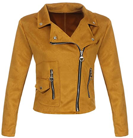 malito Donna Velour Giacca Biker Velluto Cinture 19617 (giallo scuro, L)
