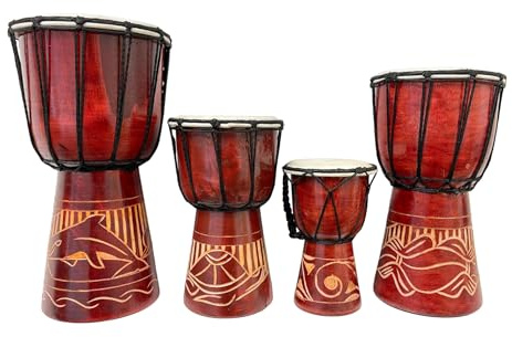 My Family House Wooden Djembe Drum - Multicoloured - Hand Carved Musical Instrument - 25 cm