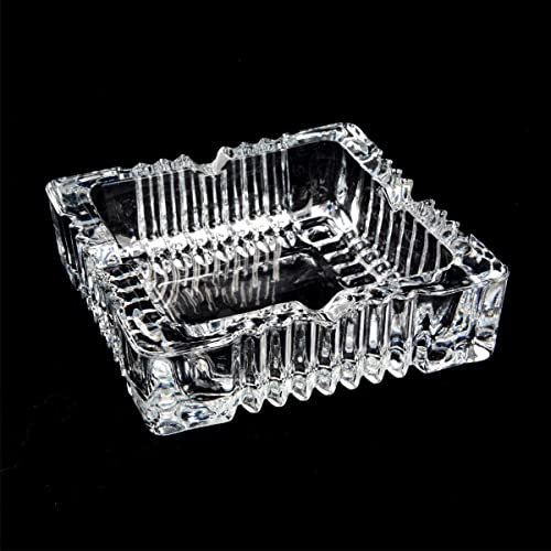 ANMOO Glass Ashtray - Crystal Clear Square Glass Ashtray for Cigarettes, Indoor & Outdoor Use for Living Room, Office, Bar & Restaurant (4.72 x 4.72 x 1.57)