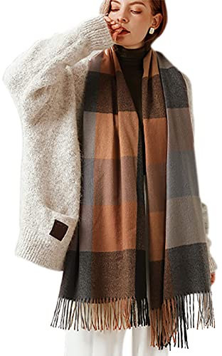 Adicloz Schal Damen Warmer Winter Kaschmir, Plaid Winter Pashmina Schal, Große Damen Plaid Quasten Foulard 180 * 70cm