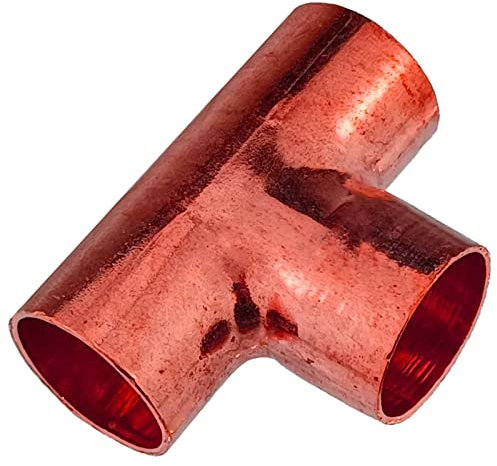 MegaHaustechnik Löt Fitting 5130 T-Stück für Kupfer Rohr Außendurchmesser 22mm i-i-i 3 Muffen Anschlüsse zum Löten 90° Grad Abzweig Trinkwasser geeignet Kupplung Verbinder Heizung Sanitär Wasser
