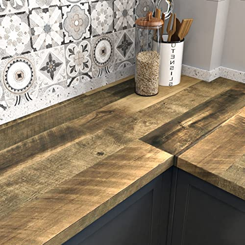 WESTICK Brown Wood Counter Top Peel and Stick Waterproof Wood Contact Paper for Countertops Self Adhesive Wooden Wallpaper Rustic Wooden Vinyl Countertop Wrap for Tables Kitchen Cabinets 15.8 x 78