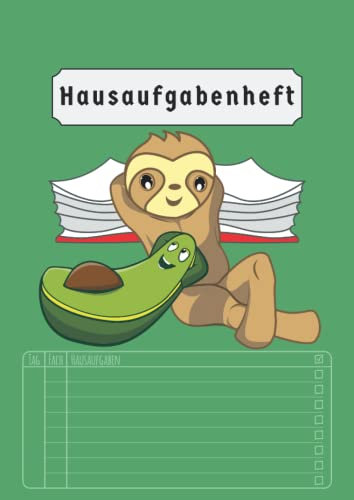 Hausaufgabenheft: Faultier Grundschule Mädchen Junge Jungs | Din A4 Ohne Datum | 50 Blatt | Grün | Version 2022/2023