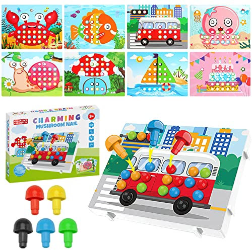 DAWRIS Mosaik Steckspiel für Kinder ab 2 3 4 5 Jahre, Mosaik Steckpiel für Kinder Kinderspiel zum Farbenlernen Montessori Spielzeug