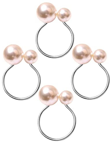 Juego de 4 anillos de servilleta de perlas - Pinzas de servilleta de nácar de acero inoxidable - 4 UNIDS Servilletas Anillos para Boda Cumpleaños Cena Reuniones Familiares Decoración de Mesa Delr