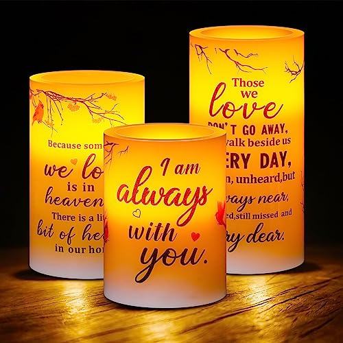 Treela 3 Pcs Memorial Candles Memorial Gifts Cardinal Flameless LED Lights Religious Gifts for Loss of Loved One Sympathy Flameless Candles Prayers Decorations with Timer Warm White Battery Operated