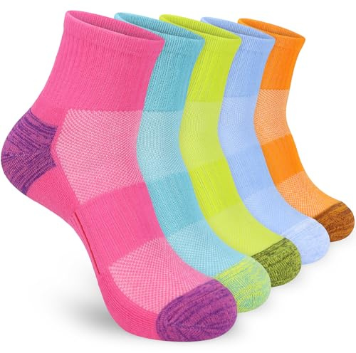 srclo Womens 5 Pairs Athletic Socks,White Black Trainer Ankle Socks With Arch Support,Breathable Wicking Cushioned Sports Socks (UK, Numeric, 4, 7, Regular, Regular, 5Multicolor)
