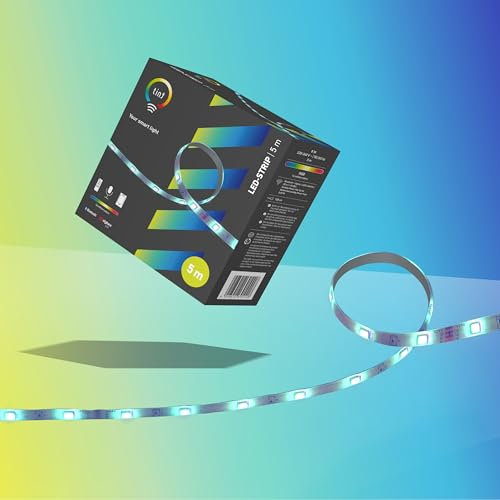 tint Smarter LED Strip Streifen, farbiges Licht RGB für indirekte Beleuchtung, Farbwechsel, 5m Länge, 8W, 6 vorprogrammierte Lichtszenen, Bluetooth+Zigbee, funktioniert mit Alexa