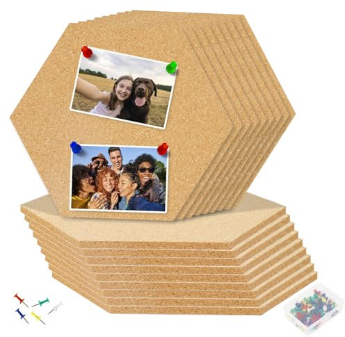 Gucass 18 Stück Pinnwand Kork, Sechseckige Korkplatte Selbstklebende Korkwand, DIY Filz Pinnwand mit 80 Bunt Pushpins, Dekorative Korktafel für Foto Hängen, Notizen, Heimdekoration und Büro Memorandum