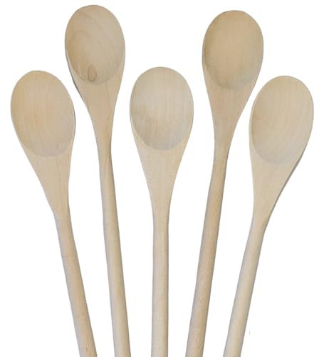 5 x MIDHILL Wooden Oval Spoon for Baking and Cooking, Hand Crafted, Non Stick Friendly Kitchen Essential