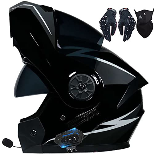 Letetexi Casque Modulable Moto Bluetooth Intégré ECE Homologué avec Double Visière Anti-buée Casques Intégraux Racing Motocross Ventilation Noir Mat pour Homme Femme 55~62cm