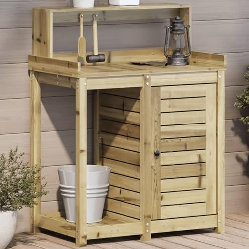 LAPOOH Table de plantation avec étagères en bois imprégné 82,5 x 50 x 109,5 cm, serres, potager, établi de jardinage, établi pour pots, table de jardinage - 832426