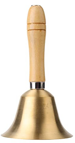 Clochette D'appel en Laiton Massif Très Forte avec Poignée en Bois Ensemble Musical Polyvalent Cloches Colorées Instruments Musique pour école Familiale, église, Hôtel, Noël