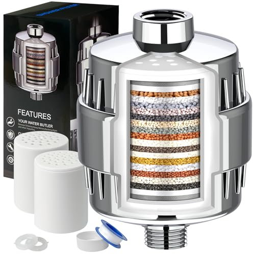 Koolstuffs Shower Filter, 20 Stage with 2 Cartridges, High Output, Removes Chlorine, Fluoride and Other Impurities, 3 Pieces