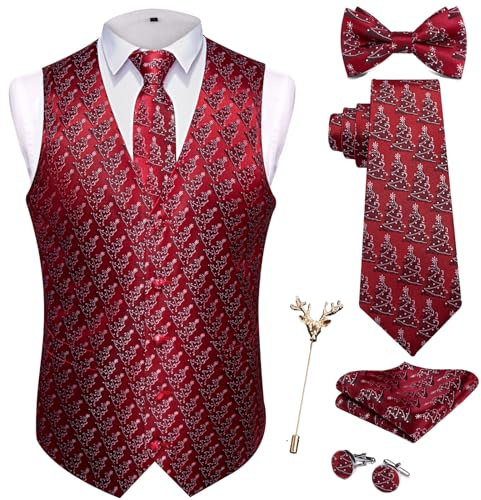 SzonMcnl Gilet de Noël festif Happy Santa Claus - Motifs de Noël - Gilet - Cravate - Nœud papillon - Mouchoir de poche, rouge, L