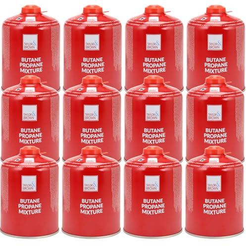 12 Pack 450g Butane-Propane Screw On Gas Canisters Gas Cartridge for Camping Stoves, Heaters & Lanterns | High Performance Propane-Butane Mix with Resealable Valve Cartridges | EN417 Gas Cartridge