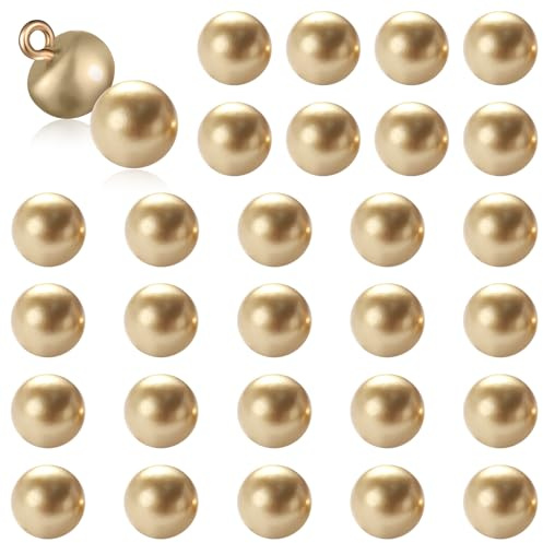 ZEYIYER 30 Pcs Golden Pearl Buttons, Small Pearl Buttons for Cardigans, 10 mm Round Pearls Button with Shank for Sewing, Clothes, Shirts, Dresses, DIY Crafts (2.3 mm Hole)