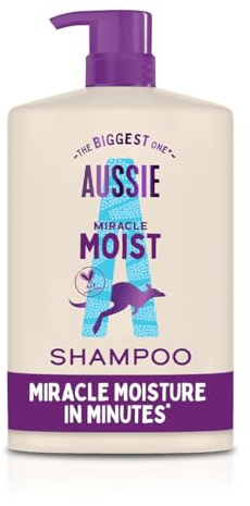 Aussie Miracle Moist Shampoo 1L, XXL Value pack. Moisturizing Formula to Revive & Restore Damaged, Brittle and Dry Hair. With Australian Macadamia Nut Oil, Cruelty-Free