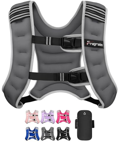 Fragraim Weighted Vest for Women Men - 12lb Weight Vest with Reflective Stripe, Detachable Phone Pouch, Ideal for Walking, Strength Training, Running, Workout, Cardio and Weight Loss - Grey