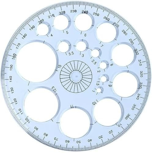 White Round Protractor 360 Degree, Plastic Full Circle Template, 16 Sizes Drawing Tool, Technical Drawing